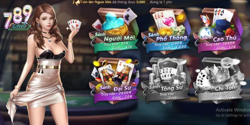 Có sáu cửa cược để hội viên tha hồ lựa chọn trong Tiến Lên Miền Nam